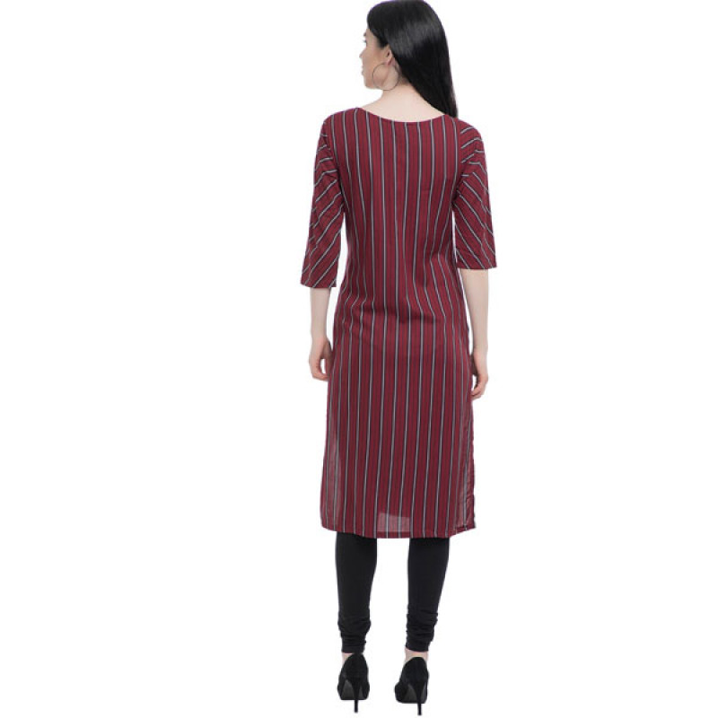 Maroon Striped Straight Kurta