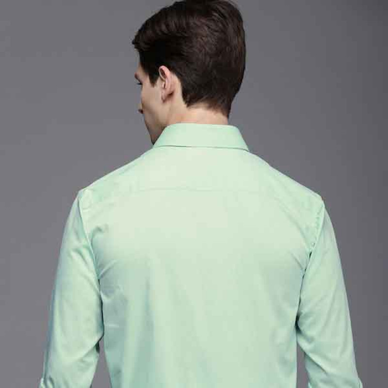 Men Green Self Designed Slim Fit Formal Shirt