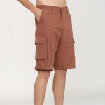 Men Rust Brown Slim Fit Cargo Cotton Blend Shorts