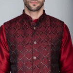 Ethluxis® Men's Silk Blend Kurta Churidar Pyjama with Ethnic Bundi Jacket Set