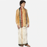 Men Cream-Coloured Solid Art Silk Dhoti